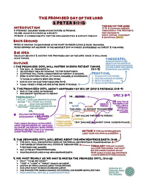 These are the notes from a sermon by John Orlando entitled The Promised Day of the Lord from 2 Peter 3:1–13. #sermonnotes #scripture #wordofgod #gospel #olivestreetpres #cloudseminaryplus Peter Bible, 2 Peter 3, Sunday Worship, Verse Mapping, Holy Quotes, Common Phrases, Sermon Notes, Bible Plan, 2 Peter