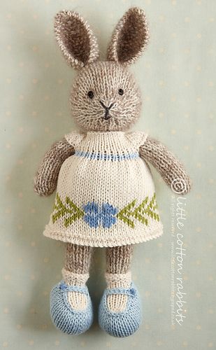 Flower Dress Pattern, Knit Toys Free Pattern Stuffed Animals, Rabbit Knitting Pattern Free, Spring Flower Dress, Knitting Dolls Free Patterns, Rabbit Knitting Pattern, Knitted Dolls Free, Knitted Bunnies, Bunny Knitting Pattern