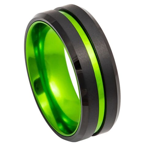 Colorful Ring, Black Tungsten Rings, Green Ring, Green Rings, Black Tungsten, Stylish Rings, Wolfram, Ring Black, Tungsten Ring