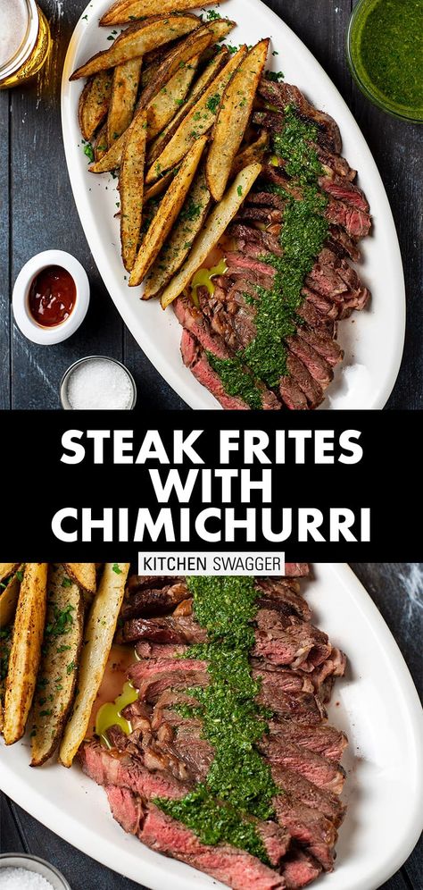 Steak Frites With Chimichurri, Russet Potato Wedges, Steak And Chimichurri Sauce, Steak Frites Recipe, Steak Chimichurri, Steak With Chimichurri, Chimichurri Steak, Steak With Chimichurri Sauce, Chimichurri Sauce Recipe