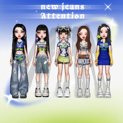 Newjeans Attention Stage Outfit, New Jeans Everskies Outfit, Festival Stage Outfits, Newjeans Attention Outfit Inspired, Attention Stage Outfits, Kpop Everskies Outfits, Newjeans Outfits Stage, Attention New Jeans Outfit Inspired, Attention Outfits New Jeans