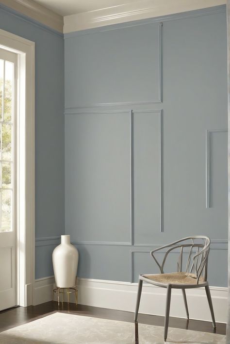 interior design, home decor, Benjamin Moore, color inspiration Bm Winds Breath Walls, Wickham Gray Benjamin Moore, Wickham Gray, Interior Design Colors, Light Oak Floors, Coastal Color Palette, Sherwin Williams Gray, Trending Paint Colors, Different Design Styles