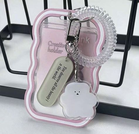 Pink Photocard, Photocard Holder Keychain, Photo Card Holder, Study Desk Decor, Photocard Holder, Cloud Shape, Bus Card, Keychain Clip, Cute School Supplies