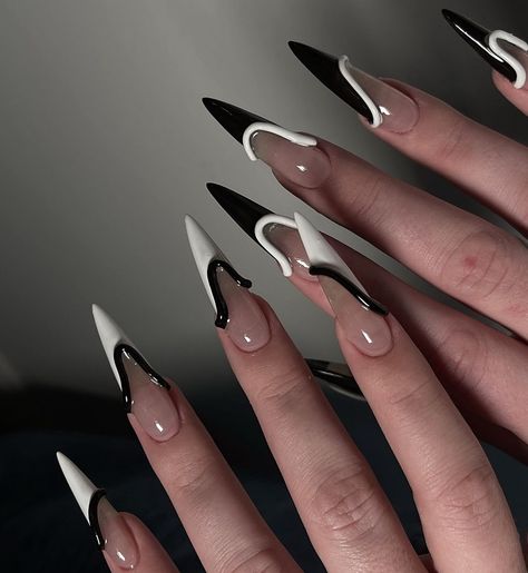 White French Nails, Black And White Nail Art, Modern Nail Art, Mens Nails, Gothic Nails, Edgy Nails, Cute Acrylic Nail Designs, Nail Forms, Halloween Nail Art