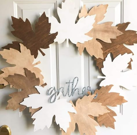 Dollar Tree Leaf Cutout, Wood Leaf Crafts, November Diy, Halloween Chalkboard, Wooden Leaf, Paper Flower Wreaths, Fall Leaf Wreaths, Leaf Cutout, Fall Leaf Garland