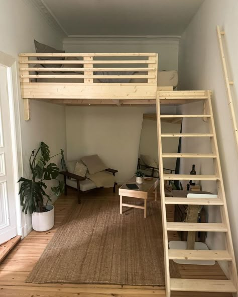 17 Loft Bed Ideas Perfect for Small Rooms to Maximize Space Diy Loft Bed Ideas, Loft Bed Ideas For Adults, Couples Small Bedroom, Loft Bed Ideas For Small Rooms, Small Bedroom Inspirations, Adult Loft Bed, Bedroom Design Tips, Wooden Loft Bed, Loft Beds For Small Rooms