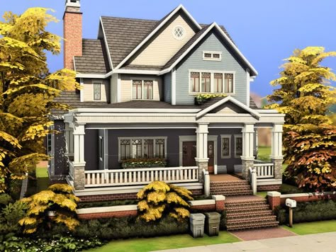 Suburban Aesthetic House, Family Homes Sims 4, Sims 4 House Aesthetic, Sims 4 Colonial House, Sims 4 Craftsman House, Sims 4 Copperdale House, Modern Farmhouse Sims 4, Sims 4 San Sequoia, Family House Sims 4