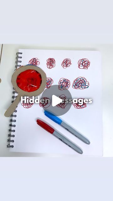 Whitney Berg | Activities for Kids 💕 on Instagram: "HIDDEN MESSAGES 🔎🖍️✨  For todays activity we are revealing hidden messages! You can hide numbers, letters, pictures, or sight words for this activity!! It’s very adaptable!   Here’s what you need: ▪️red cellophane (or plastic red file folder) ▪️cereal box or cardboard box ▪️Glue stick  ▪️blue and red sharpie  ▪️paper   Steps for activity: ▪️trace a magnifying glass & cut out ✂️ ▪️glue red cellophane paper inside magnifying glass ▪️draw pictures with the blue sharpie on a paper  ▪️scribble red sharpie over blue images 🖍️ ▪️use your magnifying glass to reveal the images! 🔎  Want more fun activities like this? Follow @wingitwithwhit for mom hack Mondays, daily activities for kids, and FREE printables every Friday on stories! 💕 ✨ 🎉   D Hidden Letters Activity, Daily Activities For Kids, Hidden Letters, Blue Images, Preschool Rooms, Blue Drawings, Hidden Images, Alphabet Crafts, Easy Paper Crafts Diy