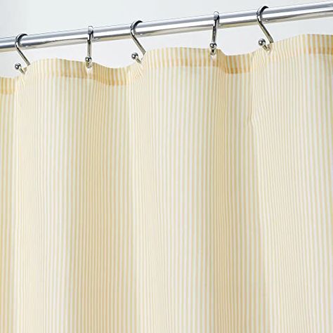 mDesign Polyester Fabric Decorative Pin Stripe Shower Curtain - for Bathroom Shower and Bathtub, 72 Inches x 72 Inches - Navy Pale Yellow Bathroom, Shower And Bathtub, Striped Shower Curtain, Clothes Closet Organization, Quality Curtains, Striped Shower Curtains, Shower Hooks, Bathroom Curtain, Fabric Shower Curtain