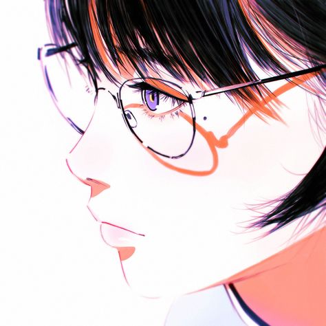 Wearing Glasses, Depth Of Field, Close Up, Orange, Anime