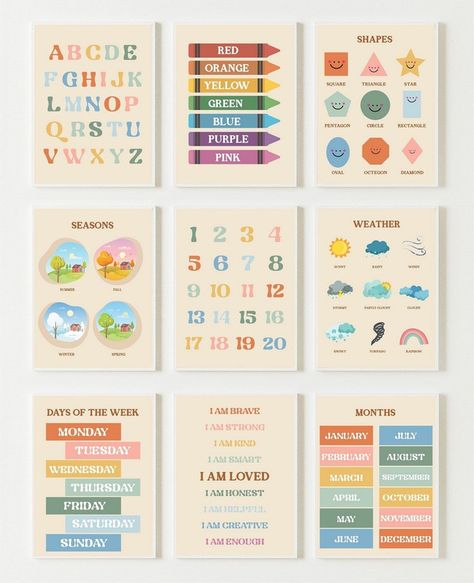 Educational Posters for Kids: Fueling Their Curiosity Playroom Wall Prints, Learning Wall For Toddlers At Home, Toddler Learning Posters, Kids Educational Posters, School Wall Art Ideas Classroom, Educational Posters For Toddlers, Educational Posters For Kids, Nursery Classroom, Colors Poster