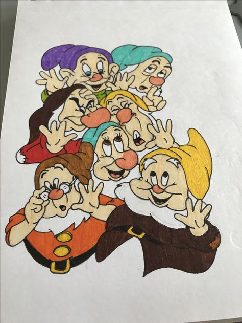 Super proud of my seven dwarfs drawing ✍🏻 Seven Dwarfs Drawing, Dwarfs Drawing, 7 Drawfs, Stuff To Draw, Drawing Colorful, Random Drawings, 7 Dwarfs, Canvas Work, The Seven Dwarfs