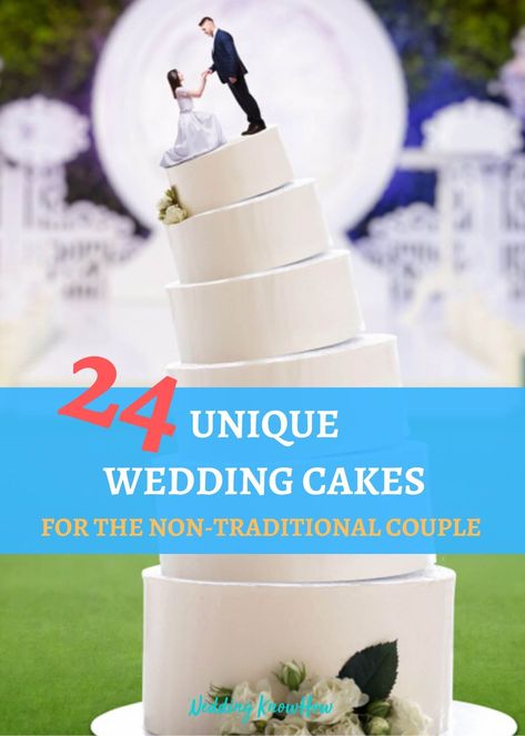 Looking for a non-traditional wedding cake? Here are 24 unique wedding cakes to get you inspired. Cool Wedding Cakes Funny, Weird Wedding Cakes, Non Traditional Wedding Cake Ideas, Extreme Wedding Cakes, Unique Wedding Cake Ideas, Chalkboard Cake, Alternative Wedding Cakes, Funny Wedding Cakes, Single Tier Cake