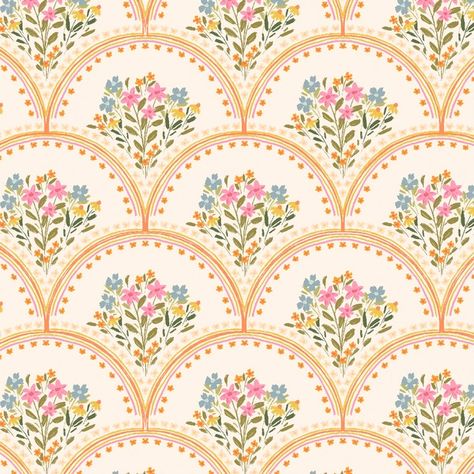 Scalloped Garden in Vintage | Hawthorne Supply Co Mughal Art Paintings, Scallop Pattern, Travel Crafts, Pattern Design Inspiration, Indie Sewing Patterns, Digital Print Fabric, Indian Wedding Decorations, Digital Flowers, Modern Fabric