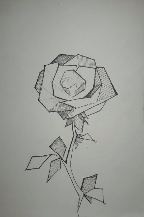 Geometric rose design. Micron pen art #art #design #geometric #micron #pen #micronpen #black #white #ideas #drawing #idea #paper #draw #easy #beginner Geometric Rose Drawing, Simple Black Pen Drawing, Micron Pen Art Doodles Easy, Micron Drawing Ideas, Easy Pen Sketches For Beginners, Morandi Gel Pen Art, Simple Pen Drawings Easy, Black Pen Sketches Easy, Micron Pen Art Simple