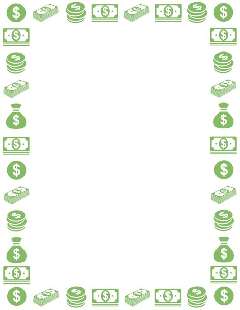 A money page border. Free downloads at pageborders.org/download/money-border/ Money Border Design, Free School Borders, Printable Page Borders, Money Frame, Calculator Design, Money Background, Project Cover Page, Printable Border, Money Template