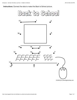 Back to School connect the dots page featuring a computer. Multiple puzzle options (dot to dot puzzle) Computer Activities For Kids, Elementary Computer Lab, Curriculum Template, Technology Lesson, Dot To Dot Puzzles, Keyboard Lessons, Free Printable Puzzles, Teaching Computers, Computer Teacher