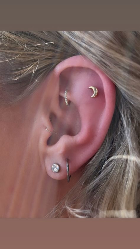 Flat Helix Piercing, Helix Piercing, Helix, Piercings, Moon