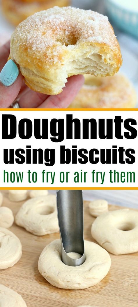 Canned Biscuit Donuts, Air Fry Donuts, Grand Biscuit Recipes, Bits And Bites, Air Fryer Donuts, Biscuit Donuts, Pillsbury Biscuits, Easy Donuts, Homemade Donuts Recipe