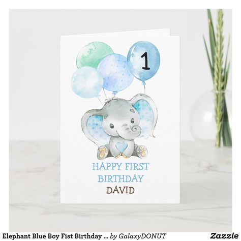 Elephant Blue Boy Fist Birthday Cute 1st Birthday Card Donut Ideas, Donut Store, Painted Cards, 1st Birthday Card, First Birthday Cards, Watercolor Birthday Cards, Birthday Cute, Happy First Birthday, Elephant Birthday