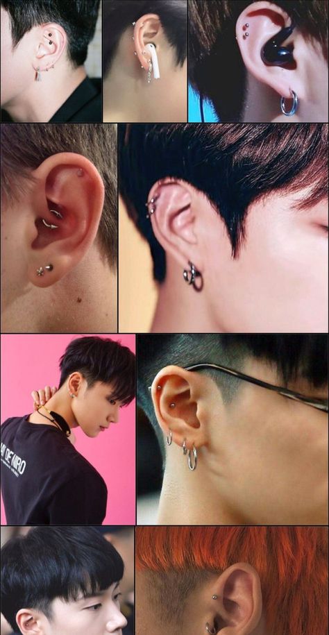 ten from wayv piercings Male Piercing Ideas, Kpop Piercings Female, Jungkook Ear Piercings, Ear Piercings Boy, Ear Piercings Men, Men's Piercings Ears, Jungkook Earrings, Jungkook Piercing, Guys Ear Piercings