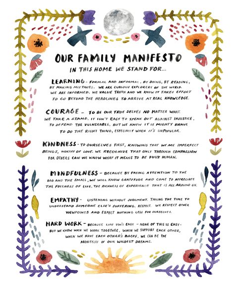 Family Manifesto, Family Mission Statements, Family Motto, Charlotte Mason Homeschool, Protest Art, List Of Skills, Homeschool Inspiration, Family Learning, Conscious Parenting