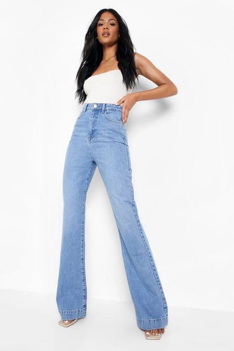 Tall Straight Leg Flare High Rise Jeans | Boohoo.com (US & CA) Jeans For Tall Women, Clothing For Tall Women, Jeans Fabric, Tall Jeans, Tall Clothing, Tall Girl, Tall Women, Sky High, High Rise Jeans