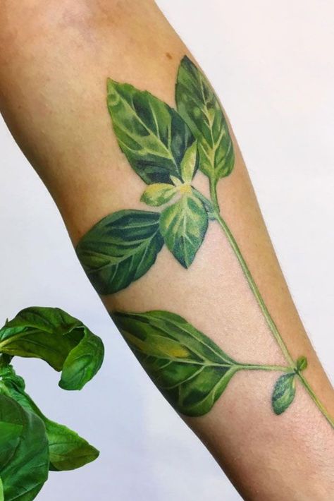 10 Tattoo Artists Fashion Girls LOVE #refinery29 Green Tattoo Ink, Brown Tattoo Ink, Blatt Tattoos, Botanisches Tattoo, Tattoo Fairy, Browning Tattoo, 10 Tattoo, Green Tattoos, Leaf Tattoo