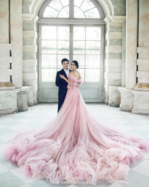 This prewedding photo featuring an utterly romantic pink gown is like a fairy tale come to life! » Praise Wedding Community Prewedding Photo, Pre Wedding Photoshoot Outfit, Russian Wedding, Disney Wedding Dresses, Fairy Tale Wedding Dress, Pink Gown, Pink Wedding Dresses, Disney Princess Dresses, Pink Gowns