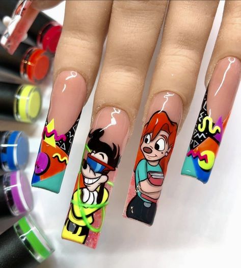 The Goofy Movie, 90s Nails, Holloween Nails, Oops I Did It Again, Tapered Square Nails, I Did It Again, Liner Brush, Vibrant Nails, Dope Nail Designs