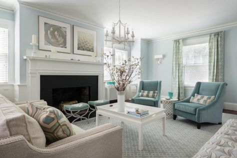 Silvery blue has an instantly soothing impact on any space, and it’s not just for bedrooms—HGTV shows you how to use it to create a serene atmosphere in any room. Blue Living Room Inspiration, Light Blue Living Room, Living Room Furniture Arrangement, House Of Turquoise, Coastal Living Rooms, Blue Living Room, Design Del Prodotto, Traditional Living Room, Family Room Design