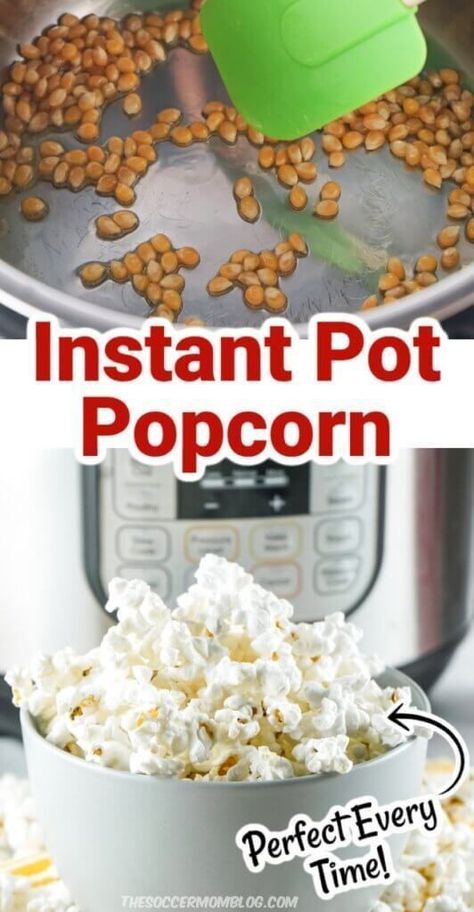 Learn how to make popcorn right in your instant pot! This snack recipe from the Soccer Mom Blog is so easy to make and turns out perfect everytime! Try my simple popcorn hack today or for movie night. Instant Pot Popcorn, Pot Recipes Easy, Best Instant Pot Recipe, Healthy Instant Pot Recipes, Popcorn Recipes, Instant Recipes, Easy Instant Pot Recipes, Instant Pot Dinner Recipes, Think Food