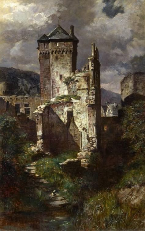 Fritz von Wille (1860-1941) -  Andernach. Night view of the ruins of the old Castle. Oil on canvas.  Things of beauty I like to see Castle Painting, Old Castle, Chateau Medieval, Castle Art, Castle Ruins, Odaiba, Fantasy Castle, Fantasy Setting, Fantasy Places