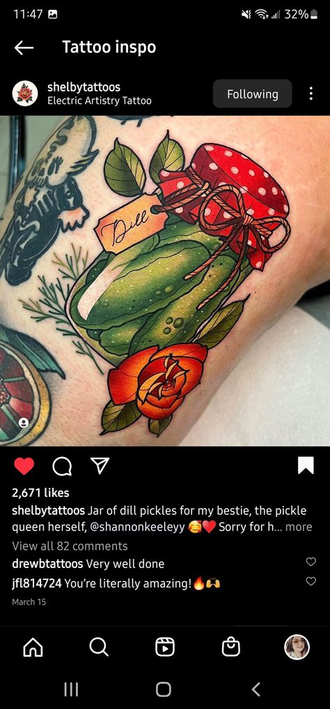 Pickles Tattoo, Pickle Tattoo, Leg Sleeves, Chest Tattoo, Arm Sleeve, Art Reference Photos, Traditional Tattoo, Tattoos And Piercings, Sleeve Tattoos