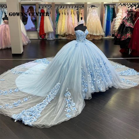 Light Sky Blue Long Quinceanera Dresses Ball Gown Birthday Party Dress Lace Up Graduation Gown Sky Blue Quinceanera Dresses, Light Blue Quinceanera Dresses, Puffy Prom Dresses, Gown Birthday, Quinceanera Themes Dresses, Sweet 15 Dresses, Quinceanera Dresses Pink, Quinceanera Dresses Blue, Princess Prom Dresses