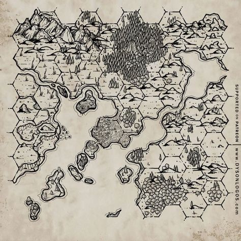 The Midsummer Lands – Hex Map 6 | Dyson's Dodecahedron Rogue Archetypes, Maps Drawing, Hex Map, Fantasy Map Making, Rpg World, Fantasy World Map, Map Tattoos, Dungeons And Dragons Art, Map Icons