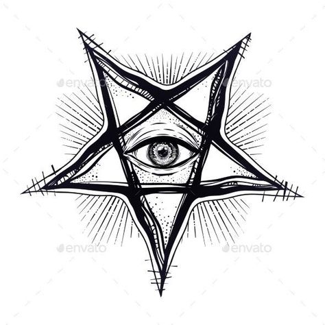 Pentagram Tattoo, Satanic Tattoos, Tato Minimal, Occult Tattoo, Dark Art Tattoo, Tattoo Style Drawings, Occult Art, Seeing Eye, All Seeing Eye