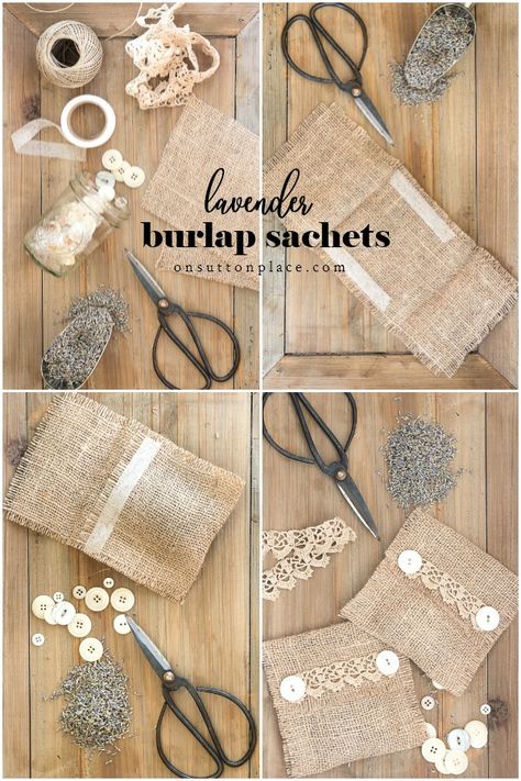 Easy step-by-step directions to make these no sew burlap lavender sachets. Add them to drawers, in the car, or anyplace you need a lovely scent! #burlap #burlapproject #diy #lavender #sachet Diy Lavender Bags, Sew Crafts, Drawer Sachets, Diy Lavender, Lavender Crafts, Lavender Plants, Diy Scent, Burlap Projects, Homemade Stuff