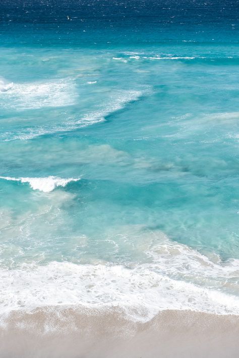 Fine art print of the Ocean from above, a gradient abstract style art piece with white wash on sand in the foreground blending to aqua blue and finally into deep rich sea blue in the background. Sea From Above, Ocean Gradient, Ocean From Above, Country Style Magazine, Ocean Hues, Rustic Coastal, Beach Shack, Blue Beach, Icy Blue