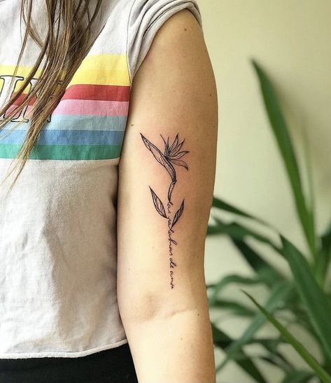 Birds Of Paradise Tattoo Sleeve, Strelitzia Tattoo, Bird Of Paradise Tattoo, Flower Spine Tattoos, Twin Tattoos, Stick Poke Tattoo, Paradise Tattoo, Ribcage Tattoo, African Tattoo