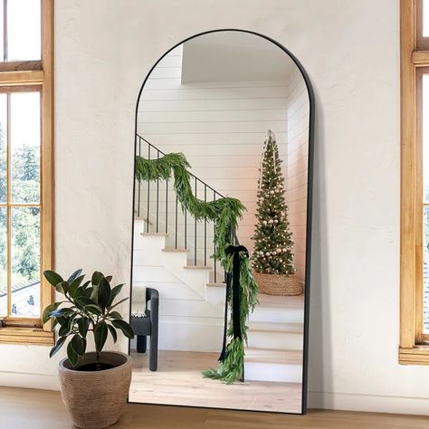 Polkton Accent Arch-Top Metal Full Length Mirror Black Standing Mirror, Arched Full Length Mirror, Arch Floor Mirror, Full Length Mirror Stand, Large Floor Mirror, Dressing Tool, Mirror With Stand, Full Length Floor Mirror, Floor Standing Mirror