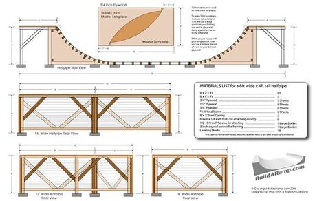 Skateboard Mini Halfpipe & Quarter Pipe Ramp Plans & Ramp Guide: Half Pipe Plans, Bike Jumps, Diy Skatepark, Bike Pump Track, Bmx Ramps, Rack Velo, Backyard Skatepark, Skateboard Furniture, Skatepark Design