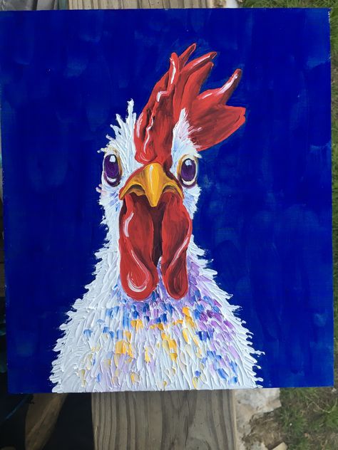 Hen Pecked Funny rooster painting By Art With a Soul