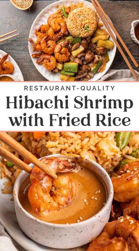 Hibachi Shrimp with Veggies and Fried Rice Onion Volcano, Shrimp With Veggies, Shrimp Zucchini Recipes, Shrimp Restaurant, Hibachi Shrimp, Hibachi Vegetables, Hibachi Fried Rice, Hibachi Restaurant, Sautéed Zucchini