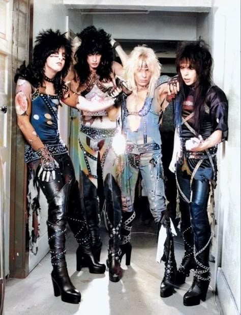 Rock Bands 80s, 80s Rockstar Gf Outfits, Motley Crue Inspired Outfit, Motley Crue Outfit, 80s Outfits Rock, Glam Metal Fashion, Hair Metal Aesthetic, Glam Metal Outfit, 80s Rock Outfit