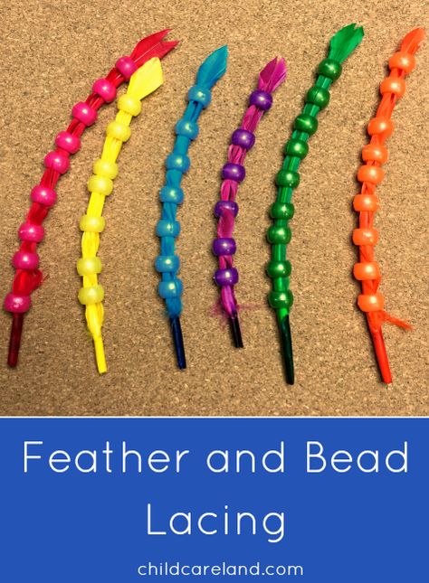 Feather and bead lacing for fine motor development and math. Preschool Fine Motor Skills, Pilgrims And Indians, Fine Motor Development, Preschool Art Projects, Thanksgiving Preschool, Preschool Fine Motor, Motor Development, Spring Preschool, Motor Skills Activities