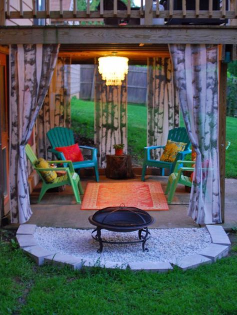 I love this Idea…it would work under our deck!!!!! Feminine Capiz Chandelier - Pinterest Bait: The Outdoor Living Spaces You Love on HGTV Have Inspiration, Outside Living, Porch Patio, Outdoor Rooms, Outdoor Projects, Outdoor Design, Patio Deck, My Dream Home, Outdoor Living Space