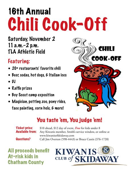 Fall 2013 Chili Cook-Off flyer I created for our publicity. Chili Cook Off Certificate Free Printable, Chili Cookoff Printables Free, Chili Cook Off Rules, Chili Cook Off Flyer Template Free, Chili Cookoff Winner, Chilli Contest Chili Cook Off, Simple Chili, Bake Sale Flyer, Boy Scout Camping