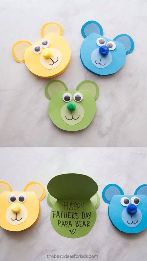 Kids Fathers Day Crafts, Diy Father's Day Crafts, Kraf Kertas, Bear Card, Bear Crafts, Father's Day Diy, Papa Bear, Fathers Day Crafts, Paper Crafts For Kids