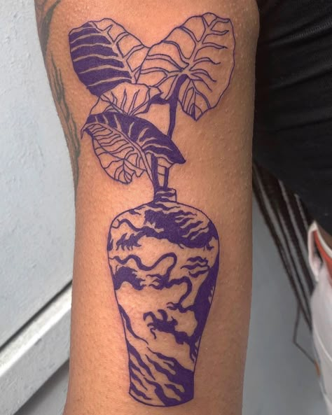 Dark Purple Tattoo Ink, Ceramic Skin Tattoo, Healed Color Tattoos On Dark Skin, Dark Purple Tattoo, Purple Tattoo On Dark Skin, Colored Tattoos On Dark Skin, Tattoo Ideas Dark Skin, Purple Ink Tattoo, Tattoos Dark Skin